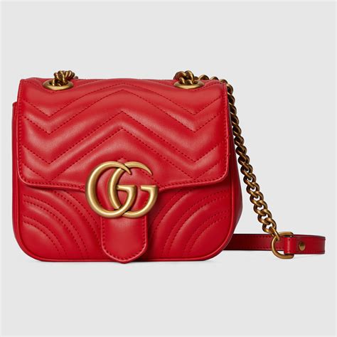 Mini borsa a spalla GG Marmont in pelle rossa 